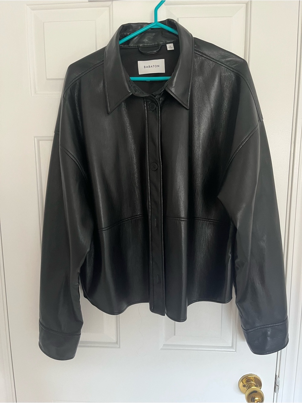 Babaton Black Faux Leather Cropped Jacket